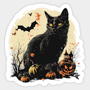 Vintage Halloween Black Cat Witch Retro Super Cool Best Gift Sticker